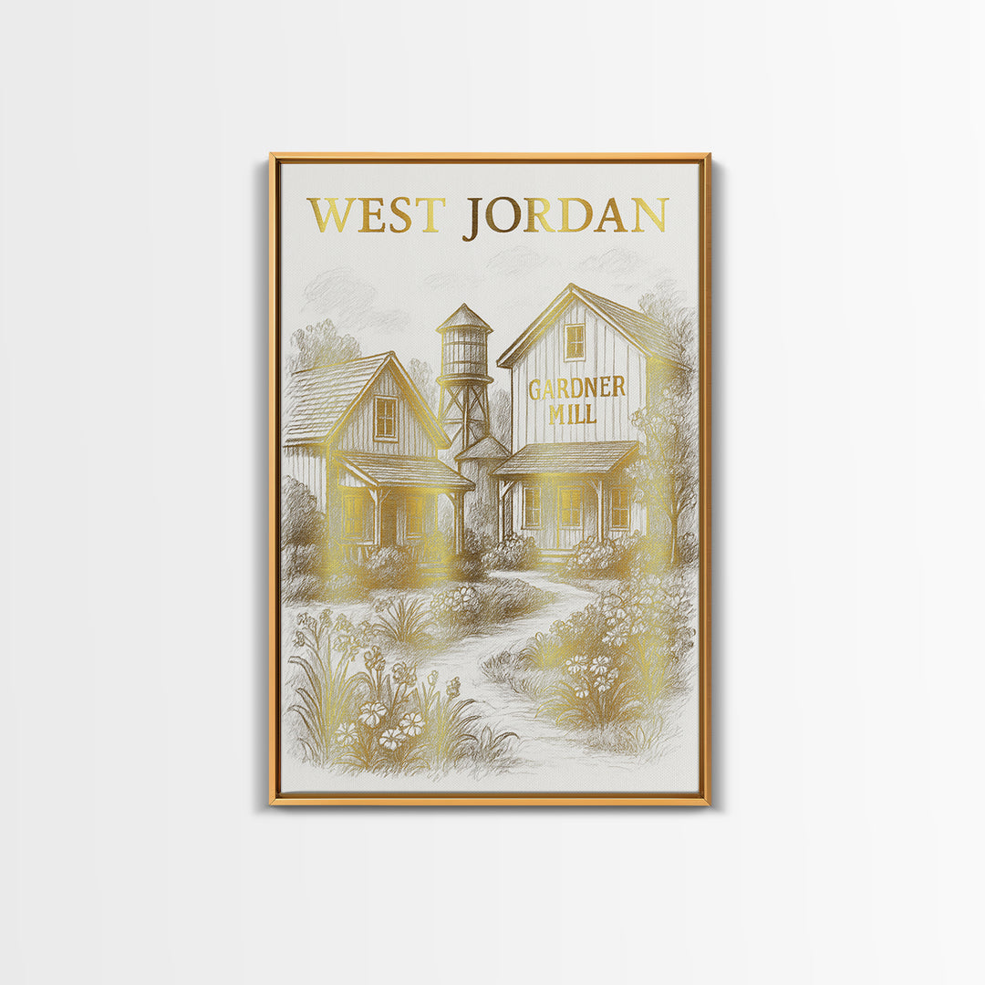 West Jordan Utah Travel Poster, Canvas Print, Elegant City Illustration, West Jordan Wall Art, Vintage Travel Print, City Art Print