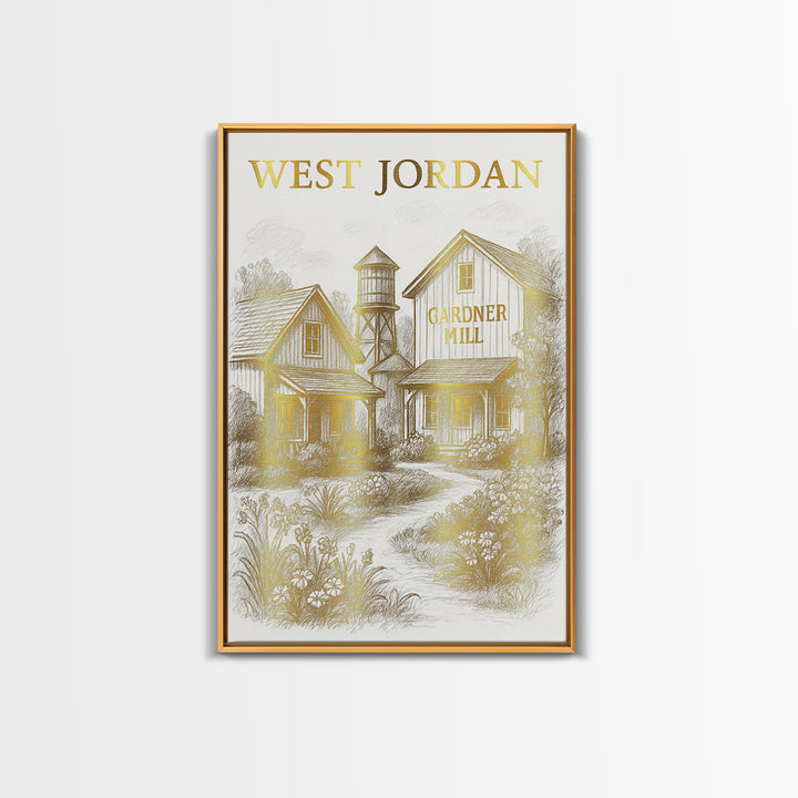 West Jordan Utah Travel Poster, Canvas Print, Elegant City Illustration, West Jordan Wall Art, Vintage Travel Print, City Art Print