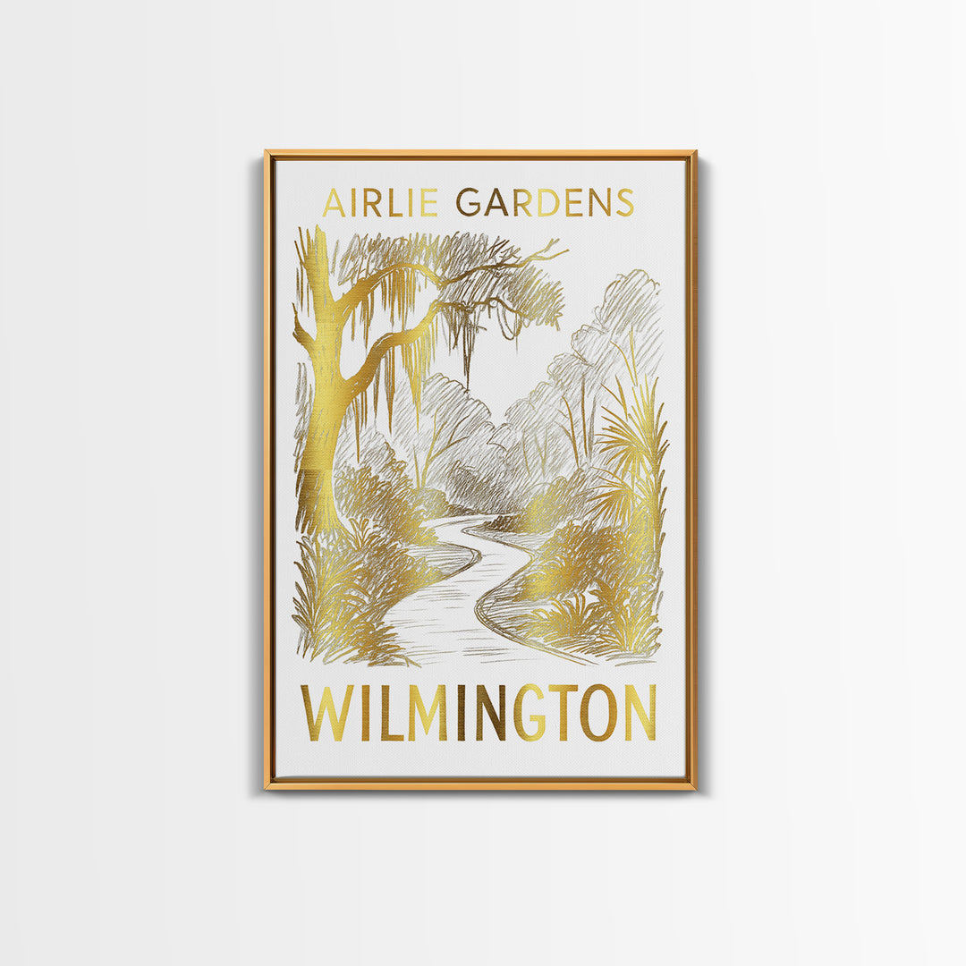 Wilmington Travel Poster, Canvas Print, Gold Line Drawing Wall Art, Wilmington Art Print, Travel Wall Art, City Travel Prints, Wall Art