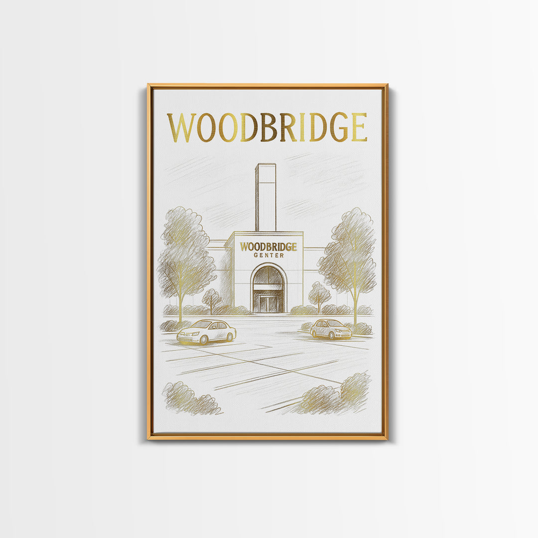 Woodbridge Virginia Travel Poster, Canvas Print, Gold Line Drawing Wall Art, Woodbridge Travel Art, Living Room Wall Art, Wanderlust Decor