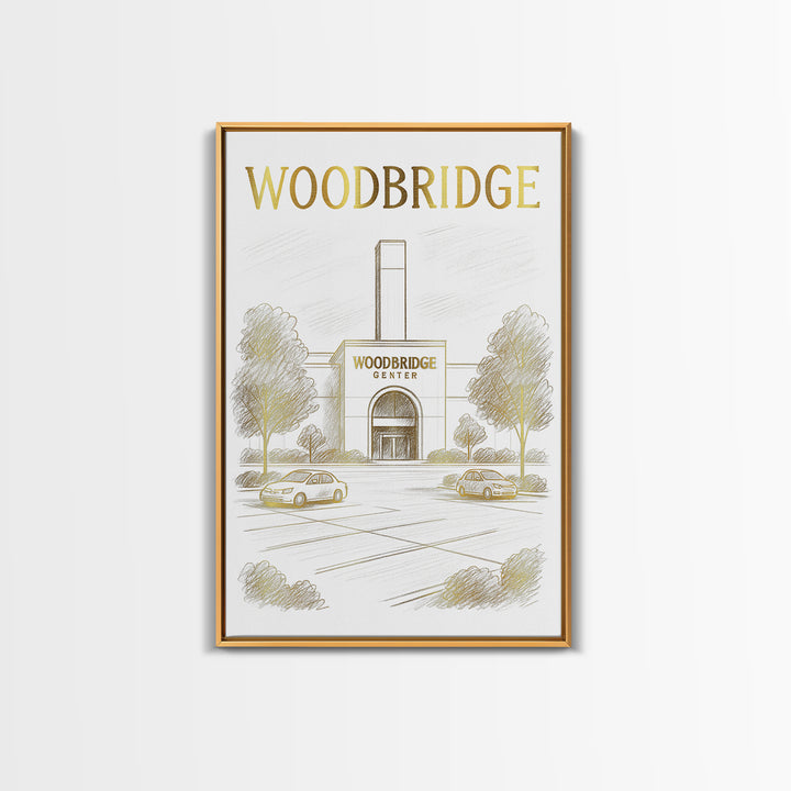 Woodbridge Virginia Travel Poster, Canvas Print, Gold Line Drawing Wall Art, Woodbridge Travel Art, Living Room Wall Art, Wanderlust Decor