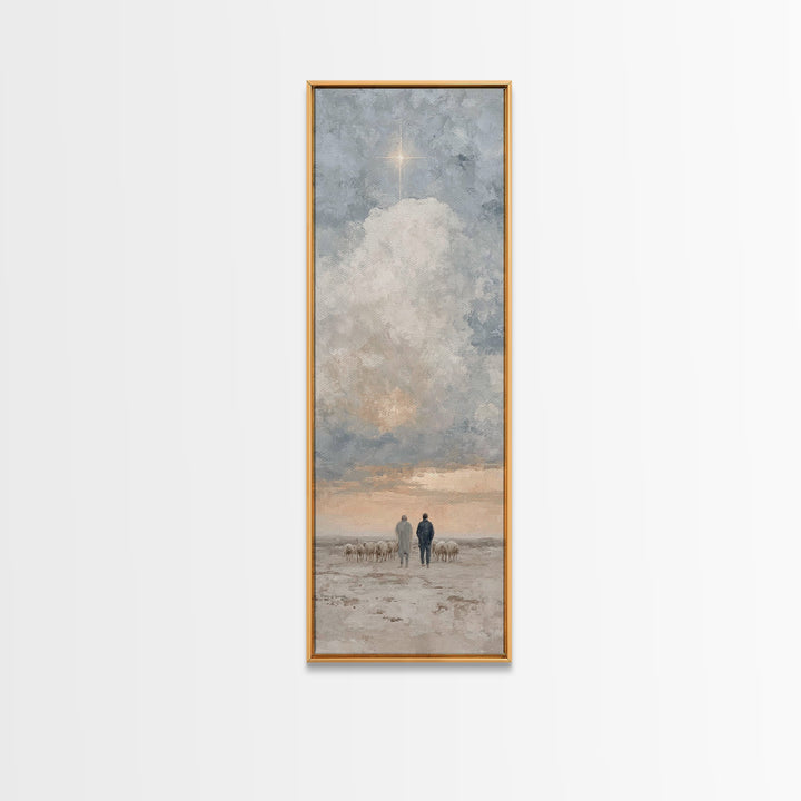 Shepherds Under Heaven – Framed Canvas Print – Tall Narrow Wall Art – Christian Art Canvas – Christian Wall Art – Jesus Painting