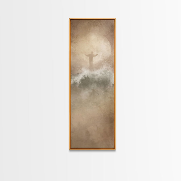 Waves Of Peace, Framed Canvas Print, Skinny Art, Christian Wall Art, Jesus Painting, Christian Art Canvas