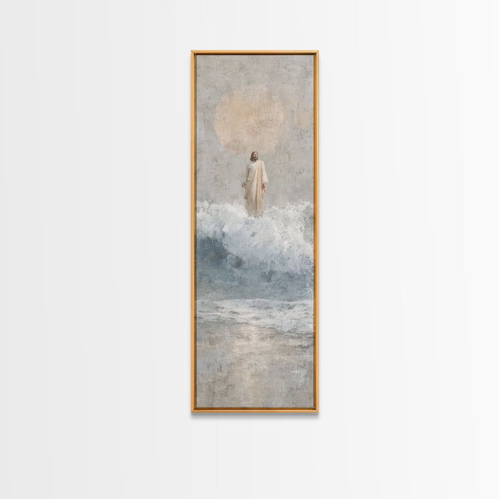 Serene Sea Path, Framed Canvas Print, Narrow Art, Jesus Painting, Christian Wall Art, Christian Art Canvas
