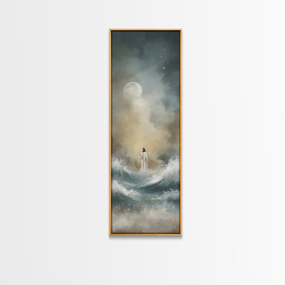 Sacred Night Path | Framed Canvas Print | Tall Narrow Wall Art | Christian Wall Art | Jesus Painting | Christian Art Canvas