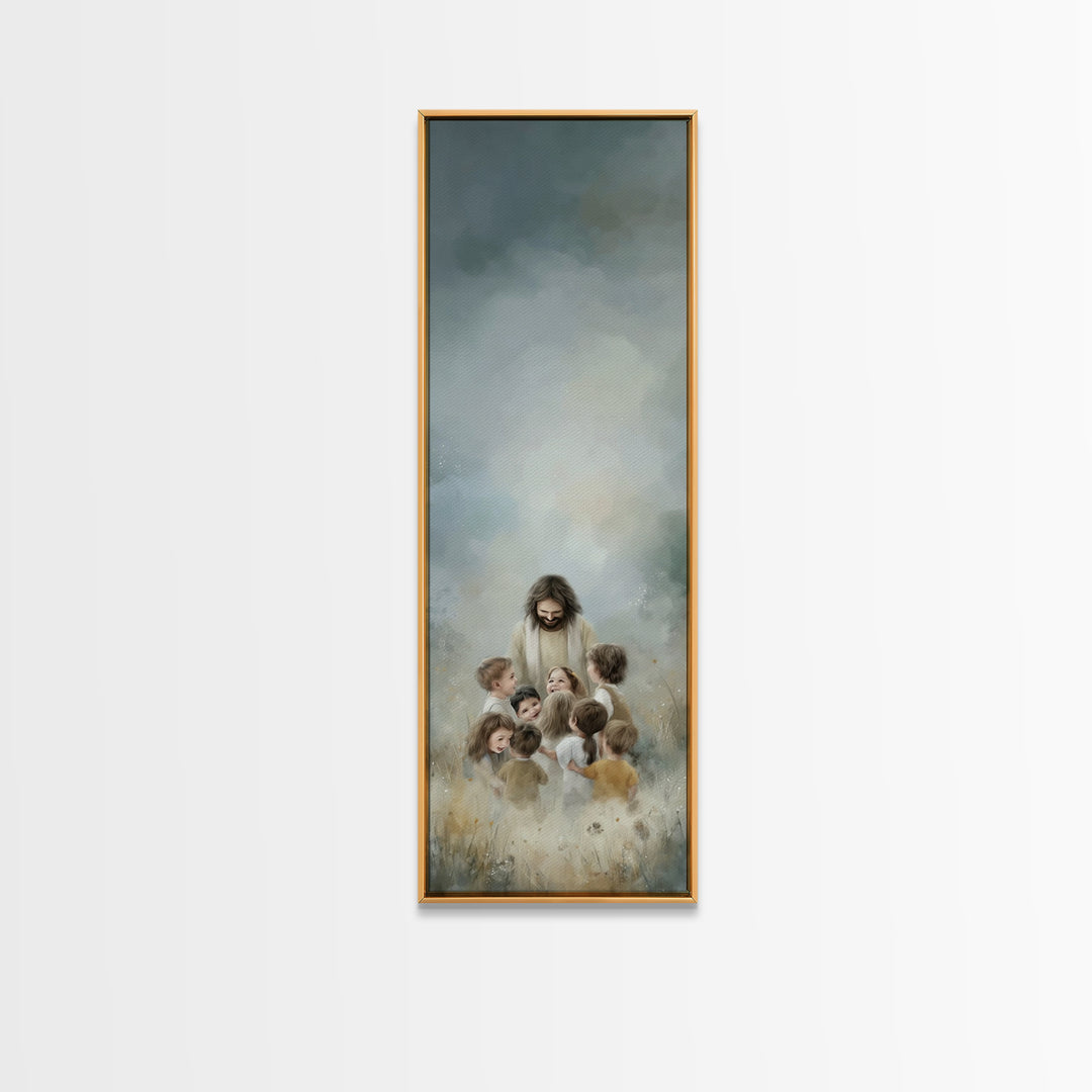 Morning Meadow Peace – Framed Canvas Print – Tall Narrow Wall Art – Christian Art Canvas – Christian Wall Art – Jesus Painting