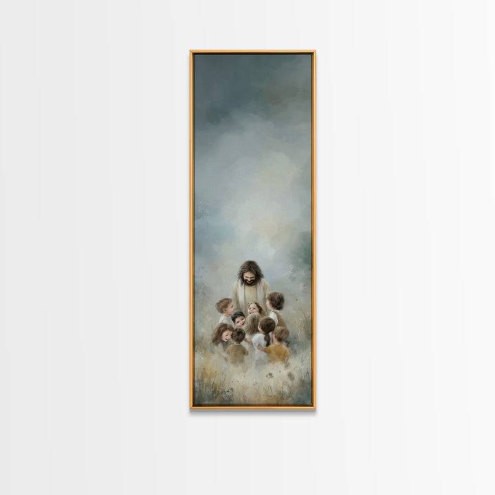 Morning Meadow Peace – Framed Canvas Print – Tall Narrow Wall Art – Christian Art Canvas – Christian Wall Art – Jesus Painting