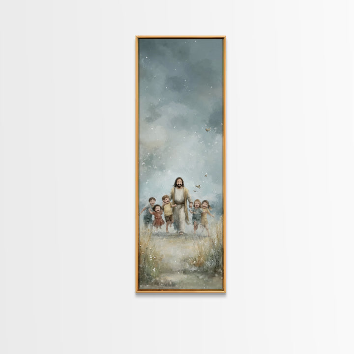Meadow Of Joy – Framed Canvas Print – Tall Narrow Wall Art – Christian Wall Art – Jesus Painting – Christian Art Canvas – Christmas Art