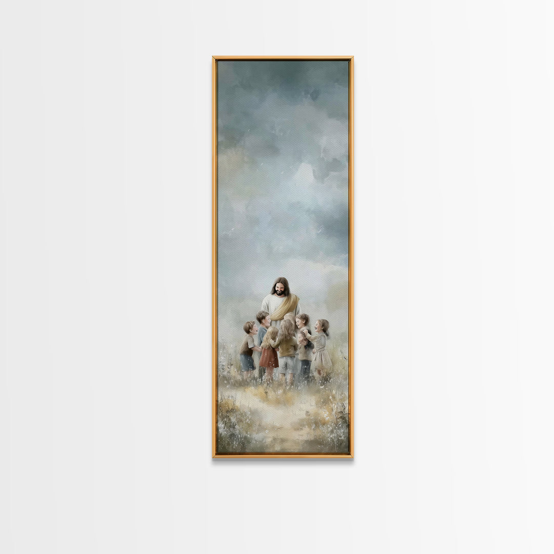 Circle Of Blessings, Framed Canvas Print, Narrow Art, Jesus Painting, Christian Wall Art, Christmas Art, Christian Art Canvas