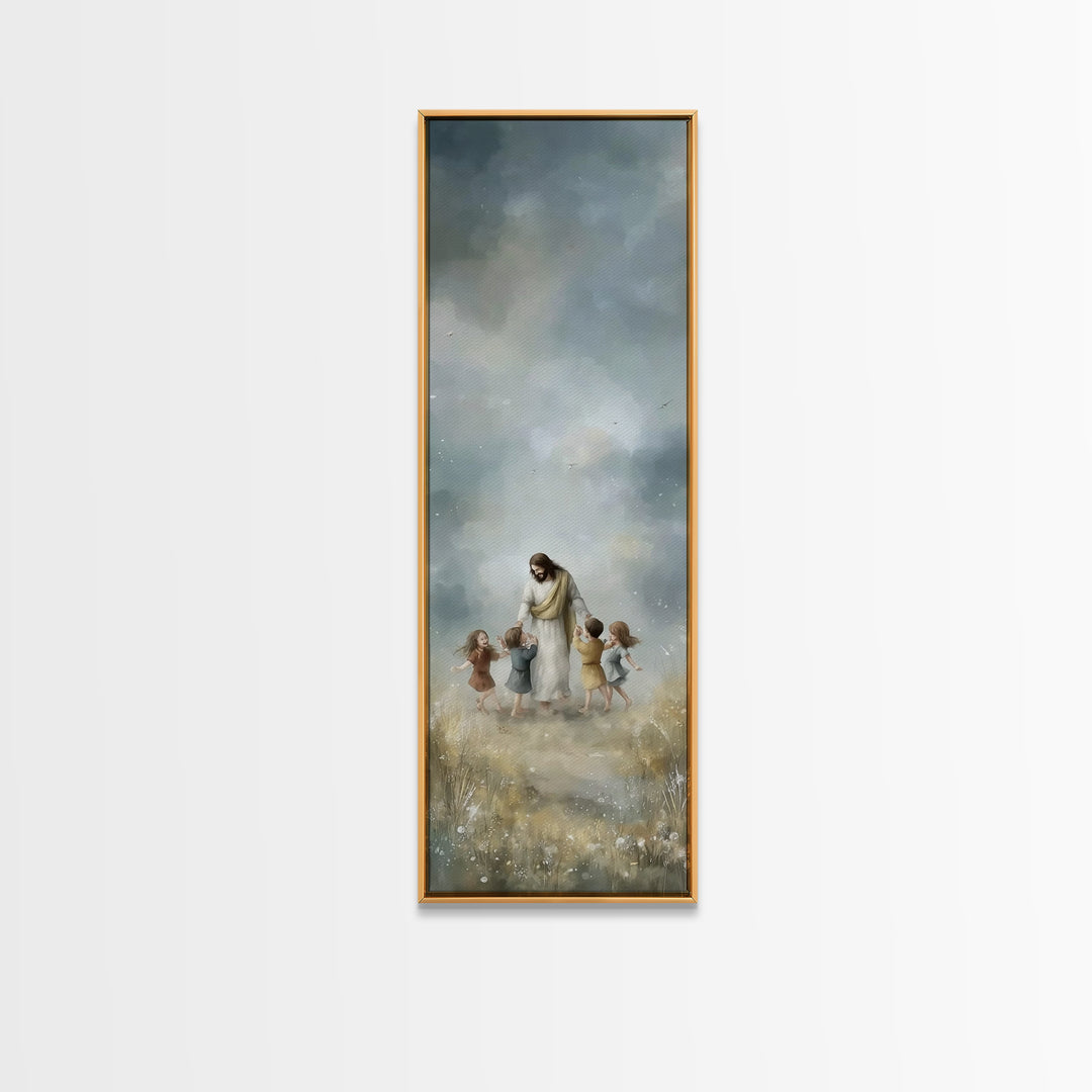 Heavenly Meadow Light | Framed Canvas Print | Tall Narrow Wall Art | Christian Art Canvas | Christmas Art | Jesus Painting | Christian Wall