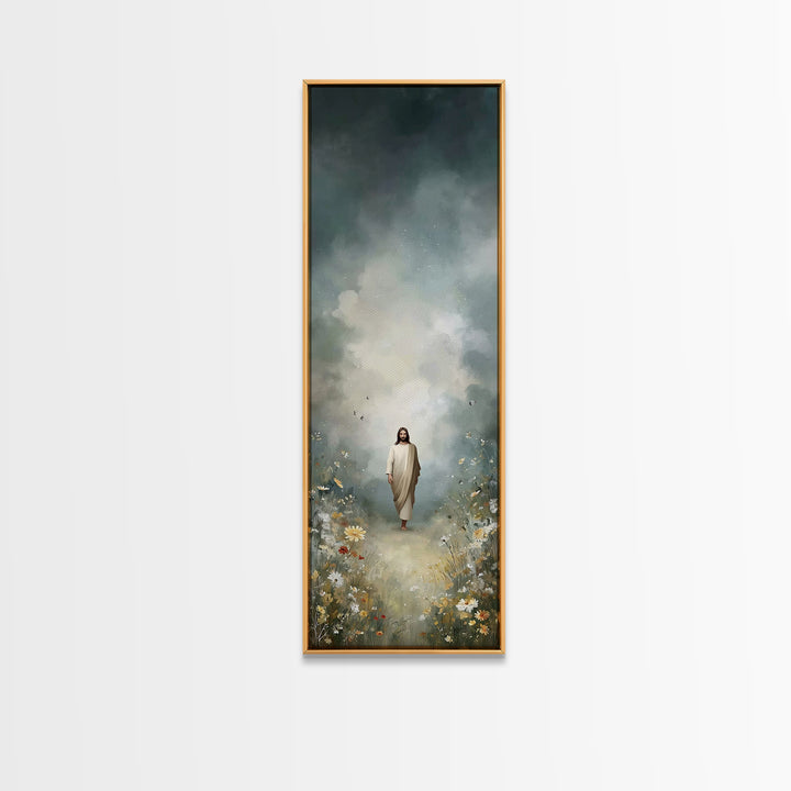 Grace In The Meadow | Framed Canvas Print | Tall Skinny Art Print | Christian Art Canvas | Jesus Painting | Christian Wall Art