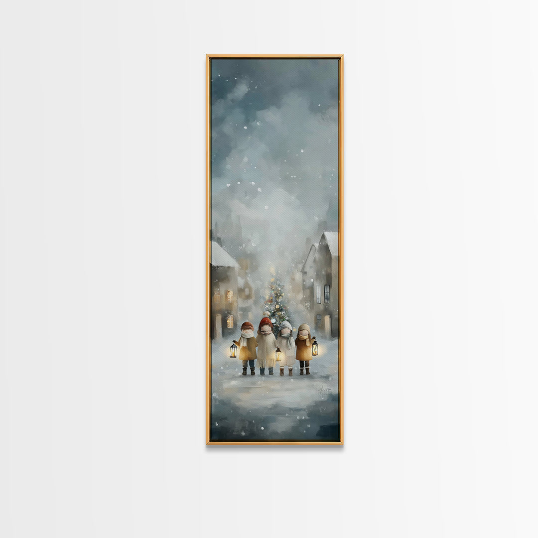 Winter Lantern Joy – Framed Canvas Print – Christmas Wall Art – Christian Christmas Art – Christian Art Canvas – Narrow Art – Christian Dec