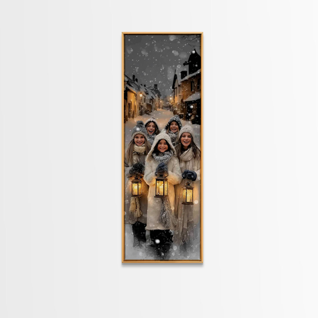 Snowfall Rejoicing – Framed Canvas Print – Christmas Art – Christian Wall Art – Modern Christmas Art – Tall Narrow Wall Art – Christian Chr