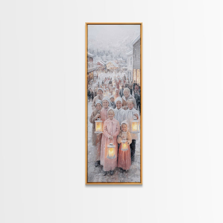 Lantern Carolers – Framed Canvas Print – Christian Christmas Art – Christmas Wall Art – Christian Art Canvas – Skinny Art – Christmas Art P