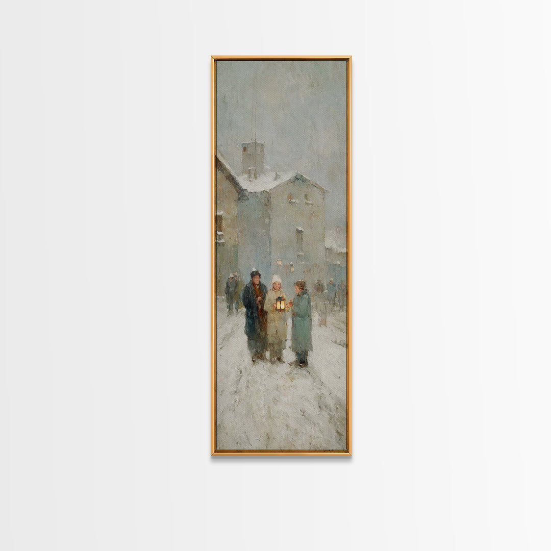 Evening Lantern Walk – Framed Canvas Print – Christian Art Canvas – Vintage Christmas Art – Christian Wall Art – Skinny Art – Christian Chr