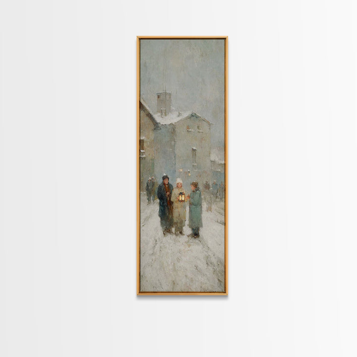 Evening Lantern Walk – Framed Canvas Print – Christian Art Canvas – Vintage Christmas Art – Christian Wall Art – Skinny Art – Christian Chr