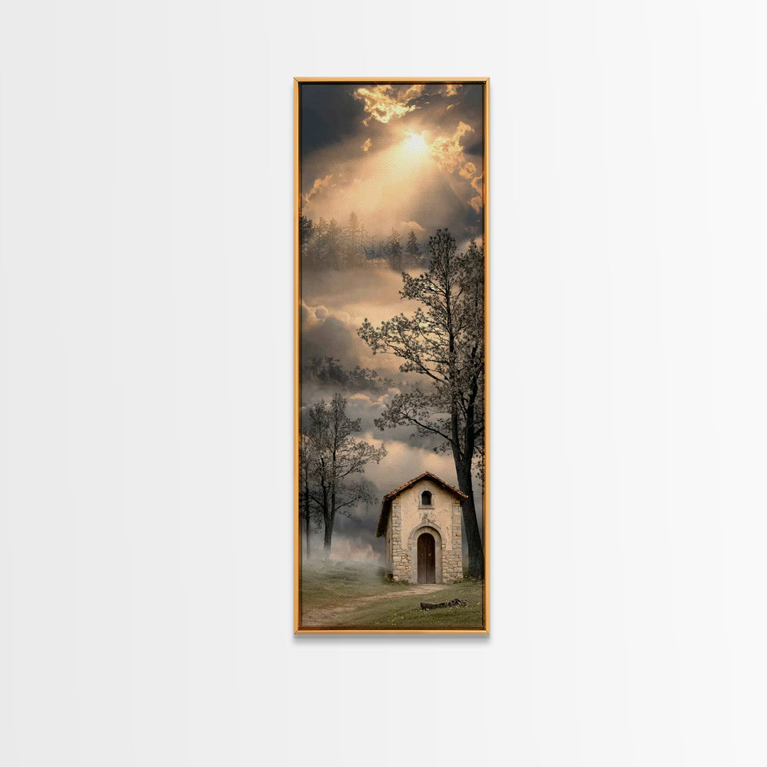 Rustic Chapel Stone – Framed Canvas Print – Vintage Christian Art – Christian Wall Art – Christian Art Canvas – Tall Narrow Wall Art – Chri