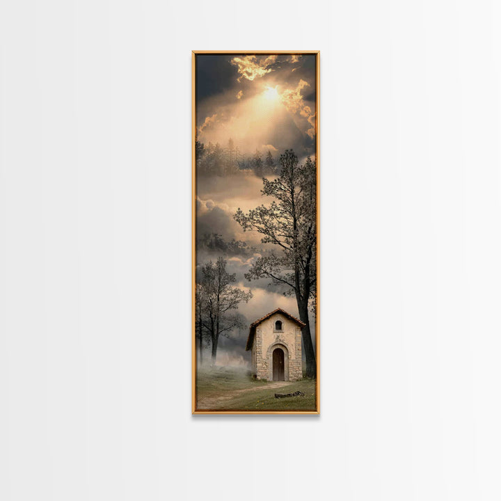 Rustic Chapel Stone – Framed Canvas Print – Vintage Christian Art – Christian Wall Art – Christian Art Canvas – Tall Narrow Wall Art – Chri