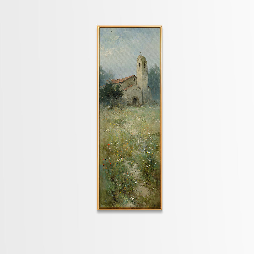 Old Chapel Meadow – Framed Canvas Print – Christian Wall Art – Christian Art Canvas – Vintage Christian Art – Tall Skinny Art Print – Chris