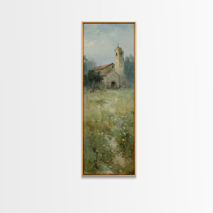 Old Chapel Meadow – Framed Canvas Print – Christian Wall Art – Christian Art Canvas – Vintage Christian Art – Tall Skinny Art Print – Chris