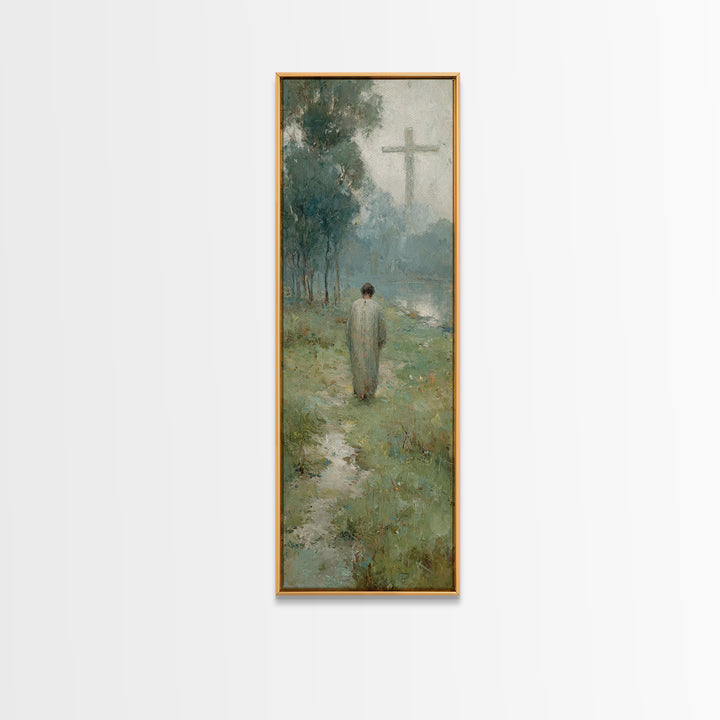 Silent Morning Path, Framed Canvas Print, Christian Art Canvas, Narrow Art, Christian Painting, Subtle Christian Art, Christmas Wall Art