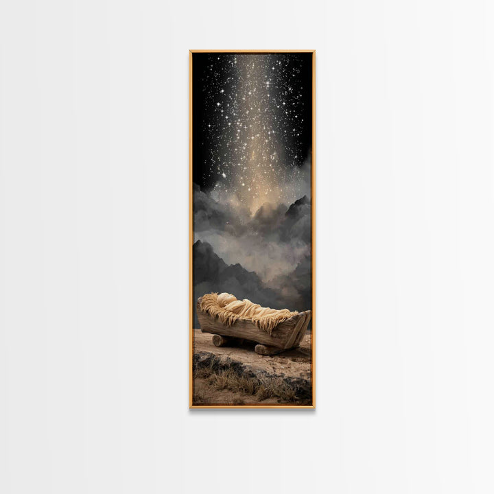 Holy Night Cradle – Framed Canvas Print – Christian Christmas Art – Tall Skinny Art Print – Christian Wall Art – Christmas Canvas Wall Art