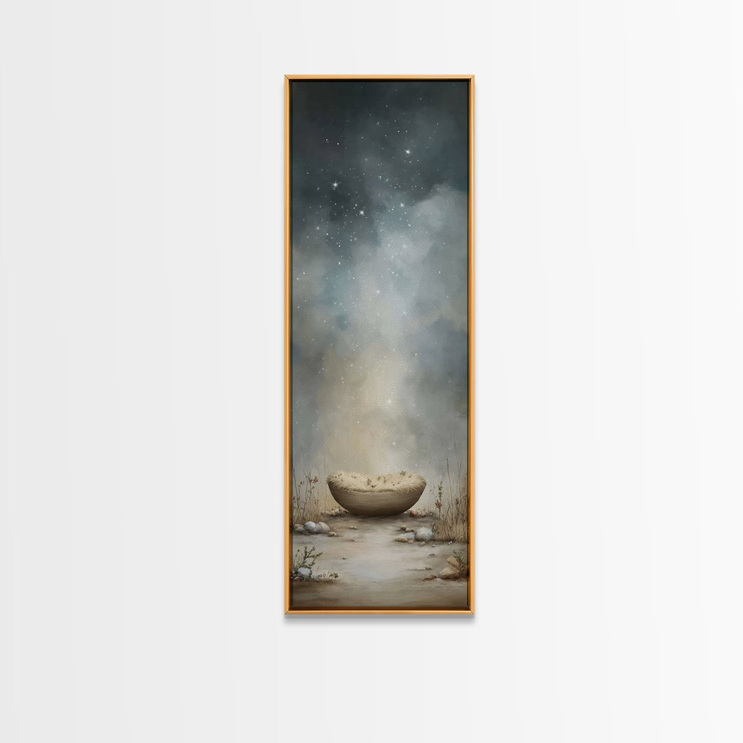 Starlit Wonder, Framed Canvas Print, Christian Wall Art, Narrow Art, Christmas Art, Christian Christmas Art, Modern Christian Art