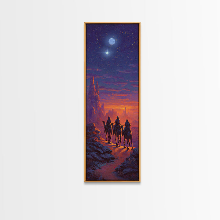 Sacred Night Trek – Framed Canvas Print – Christian Art Canvas – Narrow Art – Christian Christmas Art – Christian Painting – Modern Christi