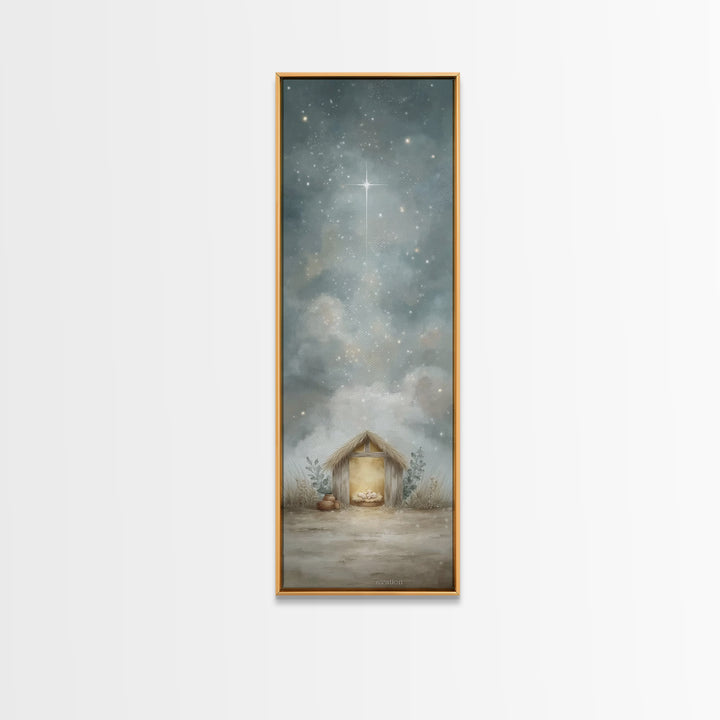 Holy Night Sky, Framed Canvas Print, Skinny Art, Christian Wall Art, Christmas Canvas Wall Art, Christian Art Print, Jesus Christmas Art