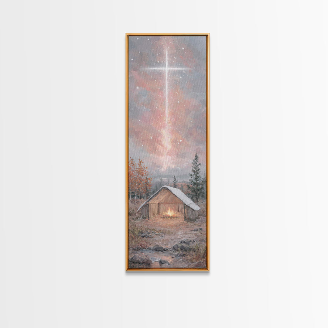 Radiant manger glow, Framed Canvas Print, Narrow Art, Christian Christmas Art, Christmas Art Prints, Christian Art Canvas, Christmas Wall A