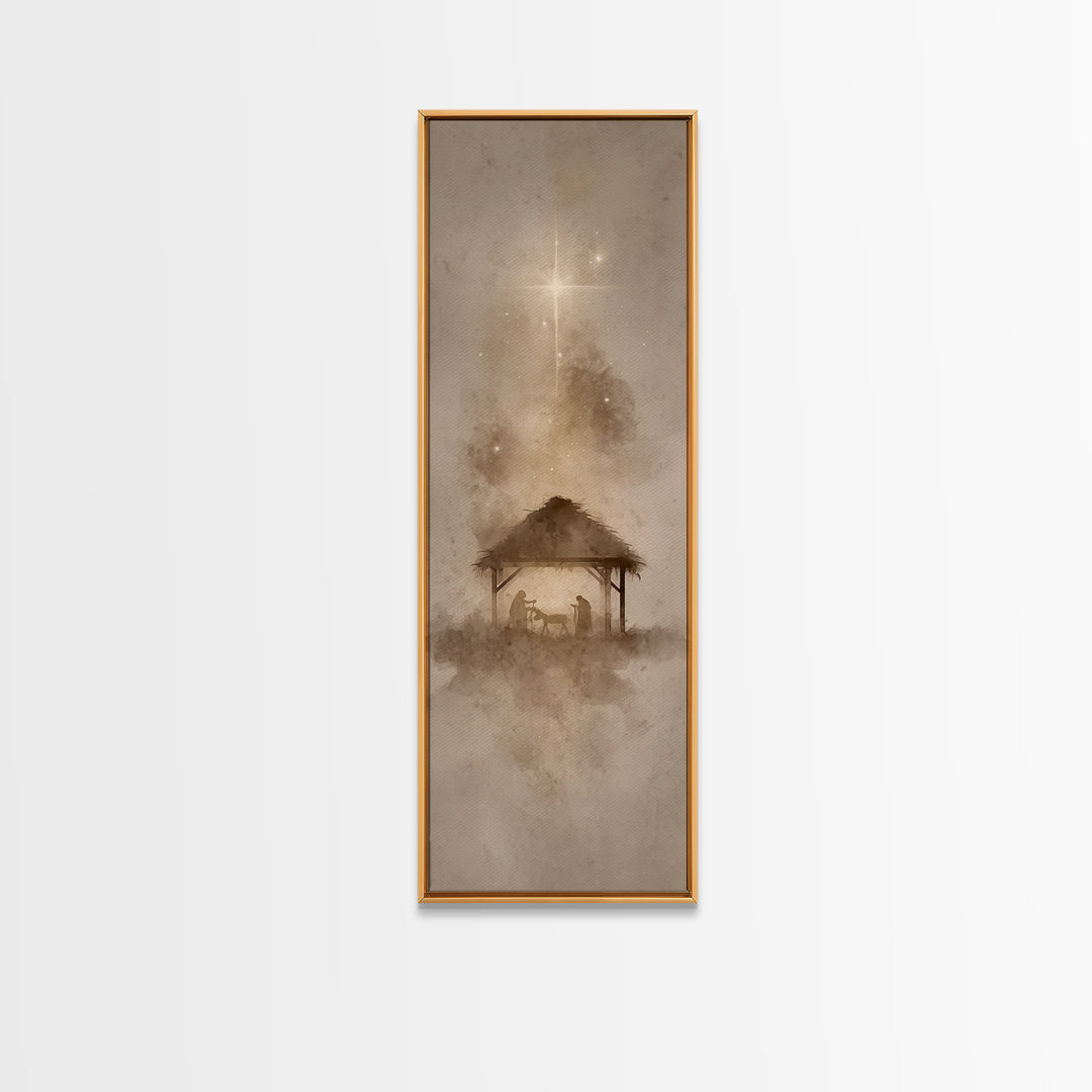 Silent Manger Night – Framed Canvas Print – Skinny Art – Christian Art Print – Christmas Wall Art – Framed Christmas Art – Christian Christ