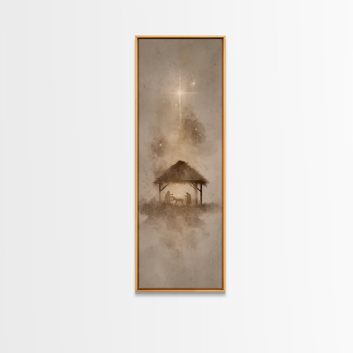 Silent Manger Night – Framed Canvas Print – Skinny Art – Christian Art Print – Christmas Wall Art – Framed Christmas Art – Christian Christ