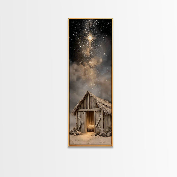 Divine Midnight Star | Framed Canvas Print | Tall Narrow Wall Art | Jesus Christmas Art | Christmas Art Framed | Christian Wall Art | Chris