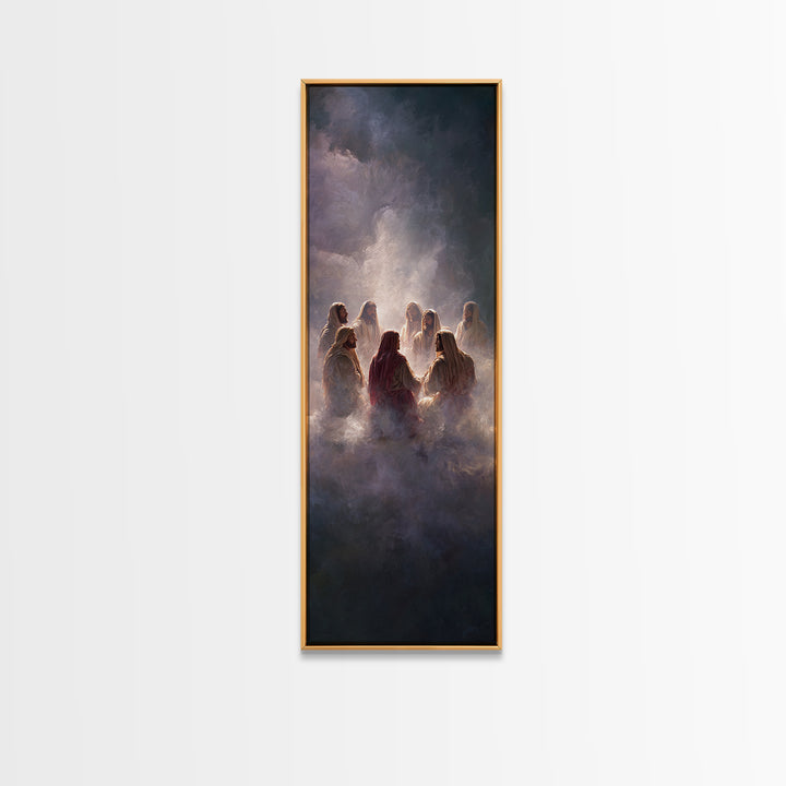 Heavenly Assembly, Framed Canvas Print, Tall Narrow Wall Art, Christian Art Canvas, Jesus Painting, Christmas Art, Christian Decor