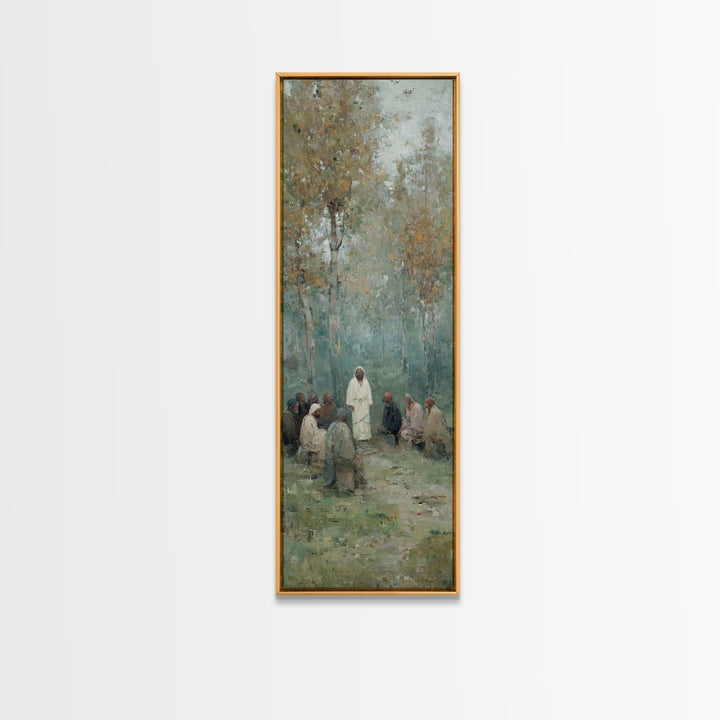 Garden Devotion, Framed Canvas Print, Narrow Art, Christian Art Work, Jesus Wall Art, Christian Painting, Subtle Christian Art
