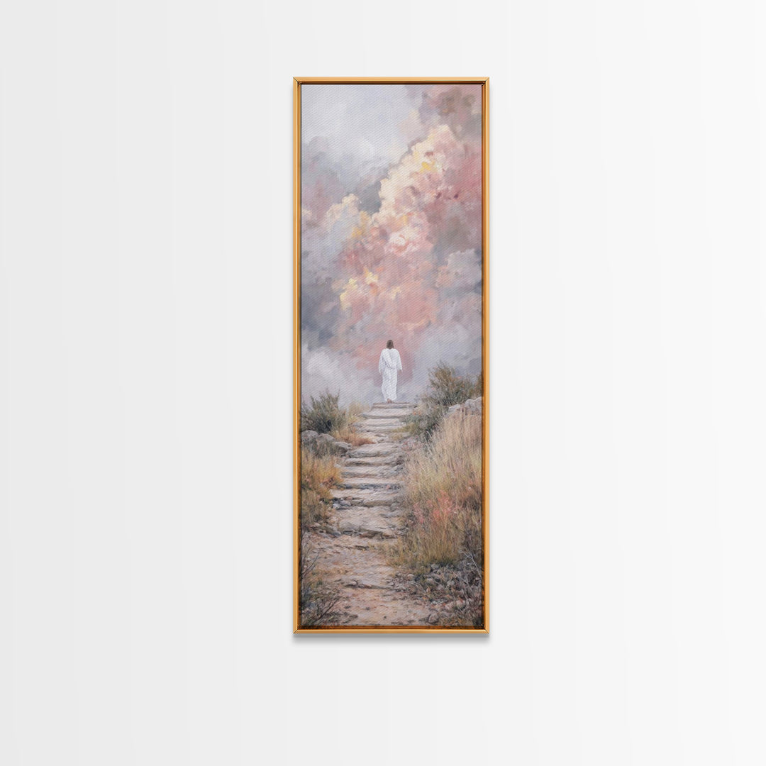 Heavenward Steps | Framed Canvas Print | Jesus Painting | Christian Art Canvas | Christian Wall Art | Tall Skinny Art Print | Christmas Art
