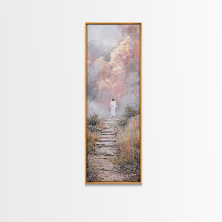 Heavenward Steps | Framed Canvas Print | Jesus Painting | Christian Art Canvas | Christian Wall Art | Tall Skinny Art Print | Christmas Art