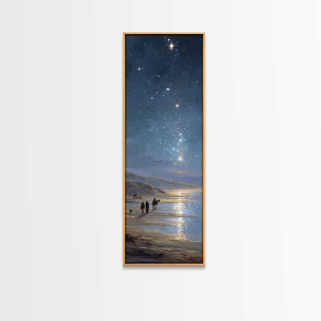 Guiding Shore Star, Framed Canvas Print, Christian Art Canvas, Christian Wall Art, Christmas Art, Tall Skinny Art Print, Christian Christma