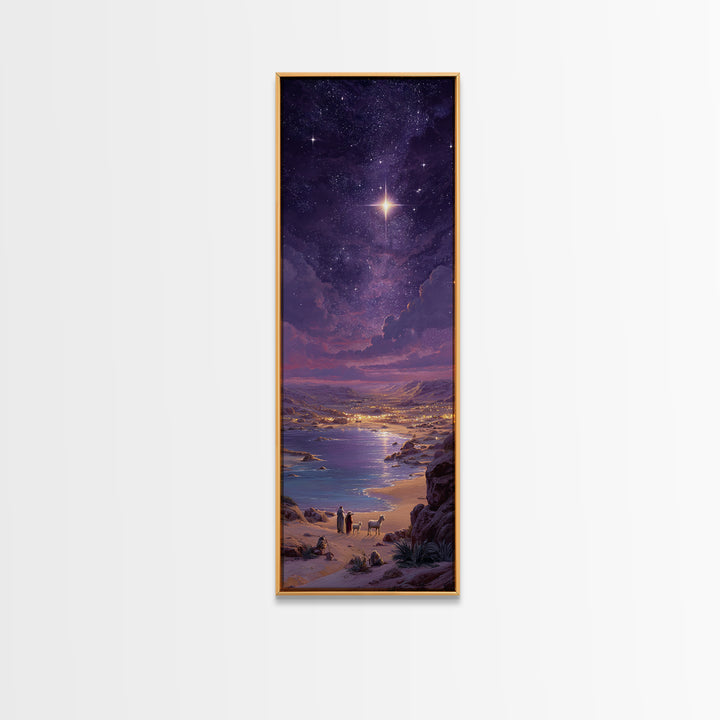 Bethlehem Night Glow – Framed Canvas Print – Christmas Art – Christian Art Canvas – Christian Wall Art – Tall Skinny Art Print – Christian