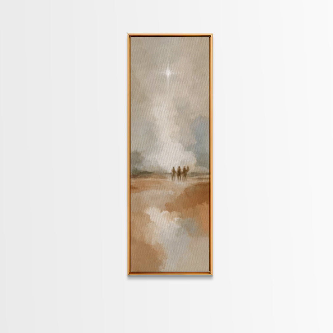 Guiding Star Journey – Framed Canvas Print – Tall Skinny Art Print – Christian Wall Art – Christmas Art – Jesus Painting – Christian Art
