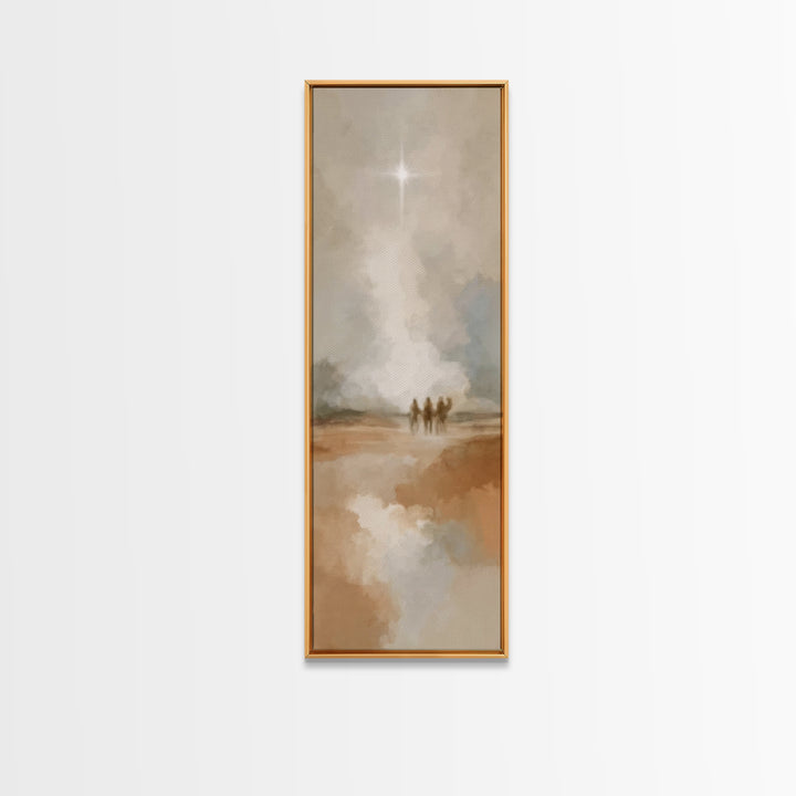 Guiding Star Journey – Framed Canvas Print – Tall Skinny Art Print – Christian Wall Art – Christmas Art – Jesus Painting – Christian Art