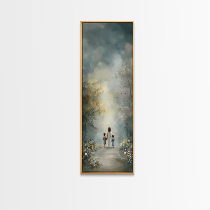 Heavenly Path Walk – Framed Canvas Print – Tall Narrow Wall Art – Christian Art Canvas – Jesus Painting – Christian Decor – Christian Wall