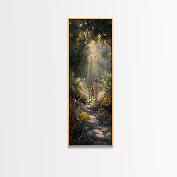 Radiant Garden Path – Framed Canvas Print | Tall Narrow Wall Art | Jesus Painting | Christian Art Canvas | Christian Decor | Christian Wall