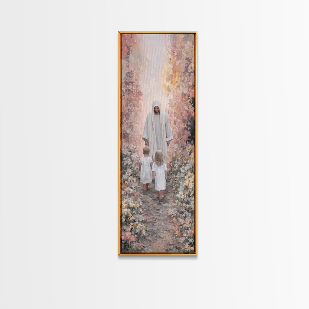 Joyful Morning Walk – Framed Canvas Print – Skinny Art – Christian Art Canvas – Christian Wall Art – Jesus Painting – Christian Christmas A
