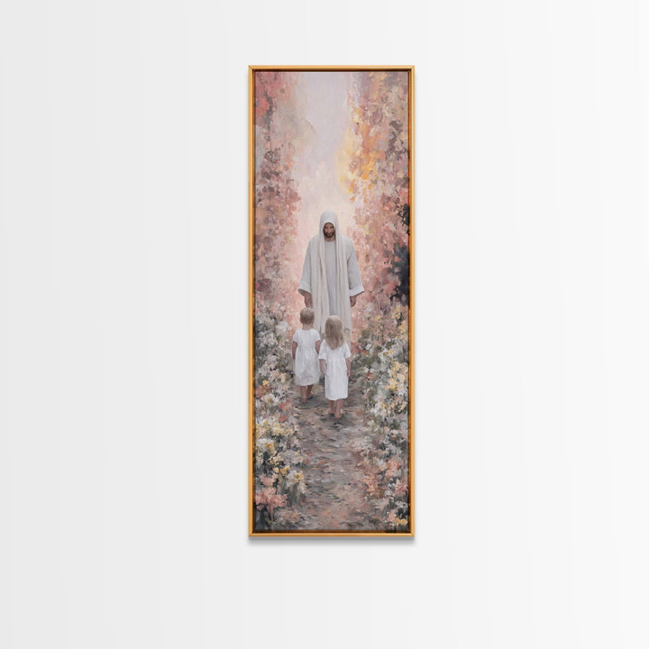 Joyful Morning Walk – Framed Canvas Print – Skinny Art – Christian Art Canvas – Christian Wall Art – Jesus Painting – Christian Christmas A