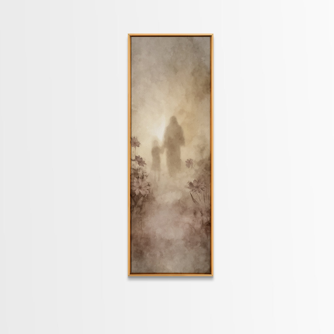 Light of Companionship – Framed Canvas Print, Tall Skinny Art Print, Christian Wall Art, Jesus Painting, Christian Art Canvas, Christian De