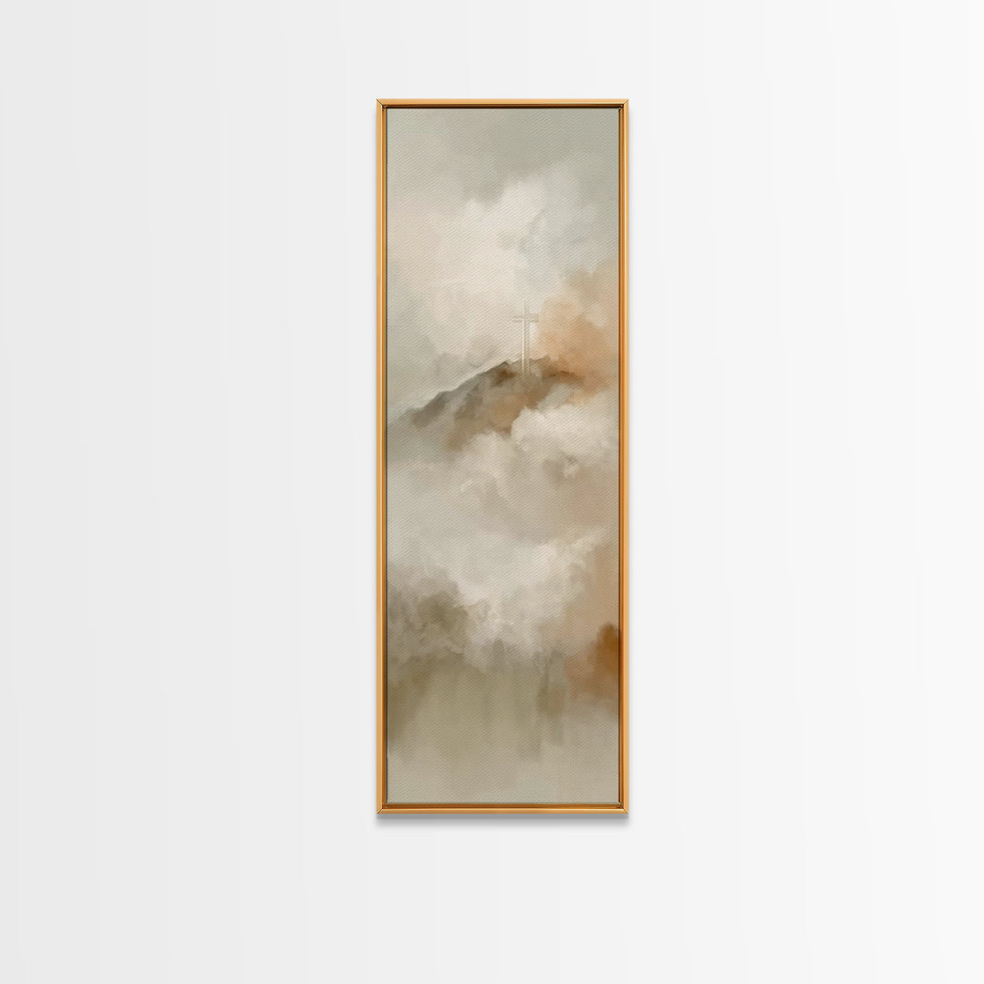 Hopeful Summit Cross – Framed Canvas Print – Narrow Art – Christian Art Canvas – Christian Painting – Christian Wall Art – Christmas Art