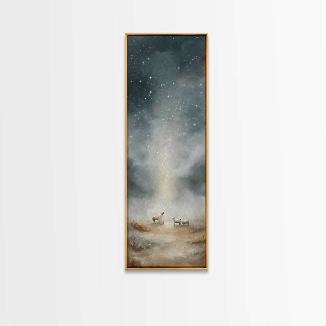 Shepherds Under Stars – Framed Canvas Print – Tall Narrow Wall Art – Christian Art Gift – Christian Wall Art – Christmas Art – Christian Ar