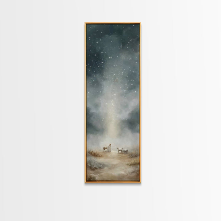 Shepherds Under Stars – Framed Canvas Print – Tall Narrow Wall Art – Christian Art Gift – Christian Wall Art – Christmas Art – Christian Ar