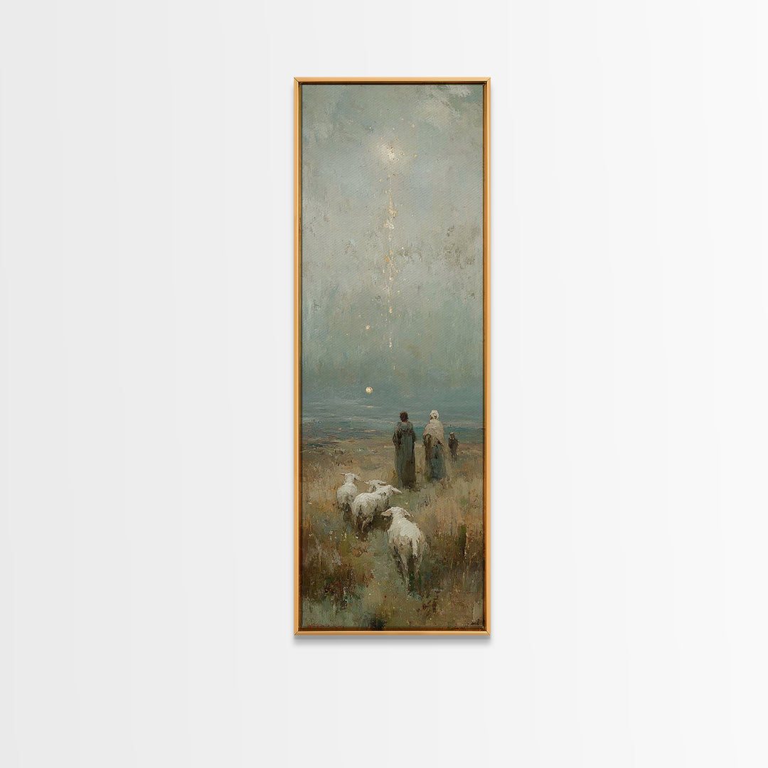 Shepherds At Dawn - Framed Canvas Print - Jesus Painting - Christian Art Canvas - Christian Christmas Art - Narrow Art - Christian Wall Art